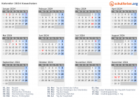 Kalender 2024 mit Ferien und Feiertagen Kasachstan