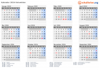 Kalender 2024 mit Ferien und Feiertagen Kolumbien