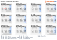 Kalender 2024 mit Ferien und Feiertagen Kongo, Dem. Rep.
