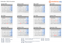 Kalender 2024 mit Ferien und Feiertagen Kroatien