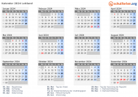 Kalender 2024 mit Ferien und Feiertagen Lettland