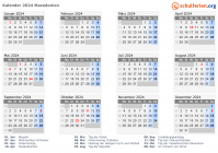 Kalender 2024 mit Ferien und Feiertagen Nordmazedonien