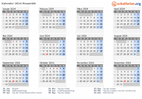 Kalender 2024 mit Ferien und Feiertagen Mosambik