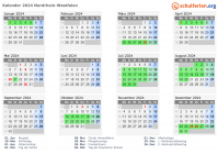 Kalender 2024 mit Ferien und Feiertagen Nordrhein-Westfalen
