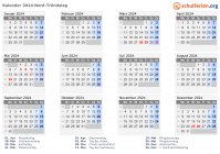 Kalender 2024 mit Ferien und Feiertagen Nord-Tröndelag