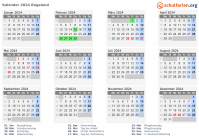Kalender 2024 mit Ferien und Feiertagen Rogaland