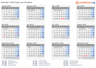 Kalender 2024 mit Ferien und Feiertagen Sogn und Fjordane