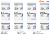 Kalender 2024 mit Ferien und Feiertagen Viken