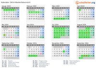 Kalender 2024 mit Ferien und Feiertagen Niederösterreich