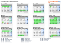 Kalender 2024 mit Ferien und Feiertagen Oberösterreich
