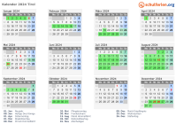 Kalender 2024 mit Ferien und Feiertagen Tirol