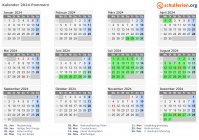 Kalender 2024 mit Ferien und Feiertagen Pommern