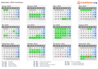 Kalender 2024 mit Ferien und Feiertagen Sachsen