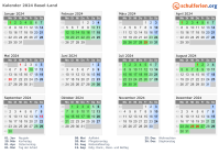 Kalender 2024 mit Ferien und Feiertagen Basel-Land