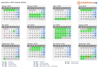 Kalender 2024 mit Ferien und Feiertagen Basel-Stadt