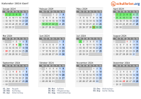 Kalender 2024 mit Ferien und Feiertagen Genf