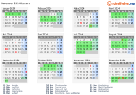 Kalender 2024 mit Ferien und Feiertagen Luzern