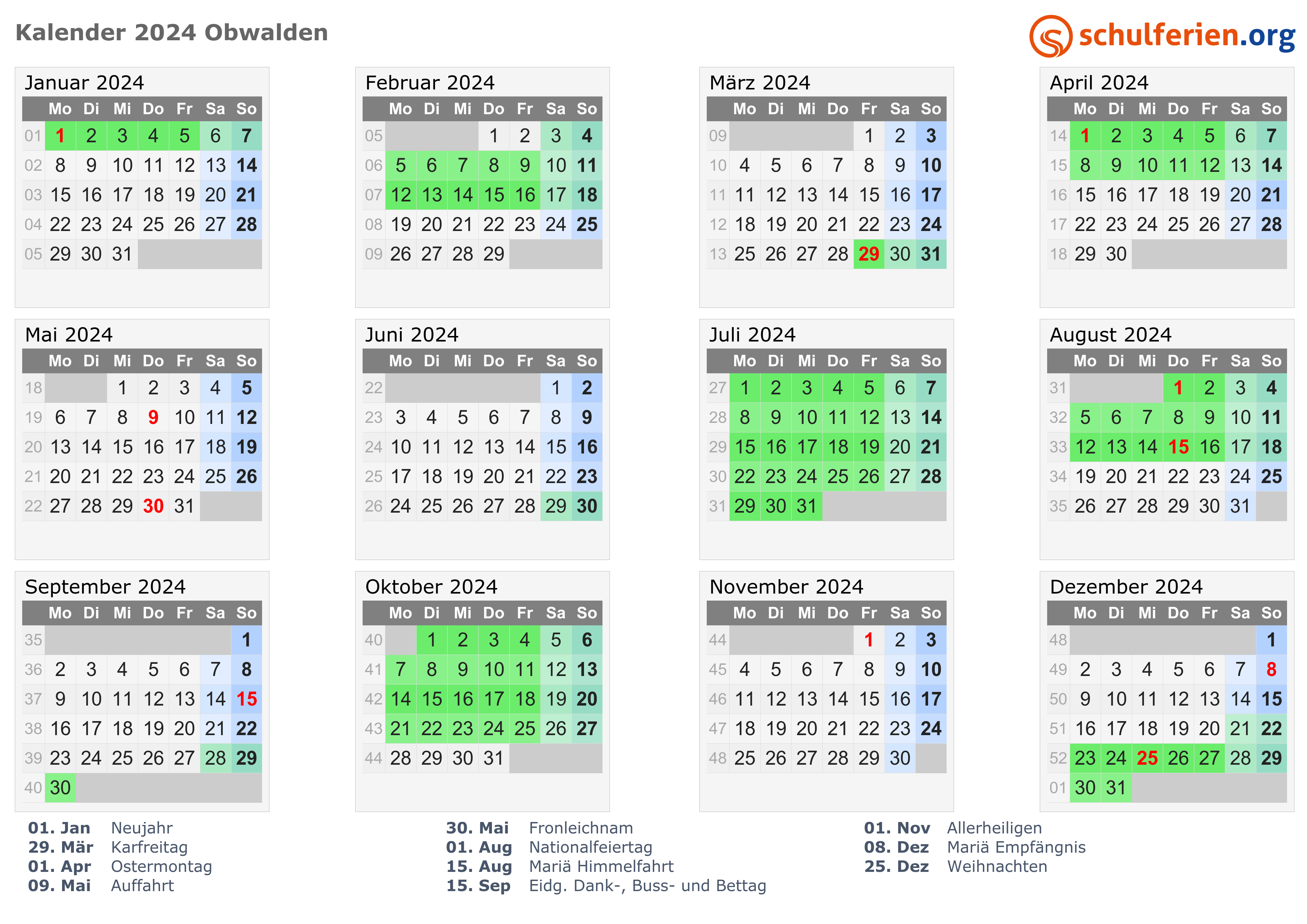 Kalender 2024 Obwalden