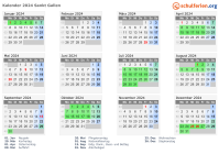 Kalender 2024 mit Ferien und Feiertagen Sankt Gallen