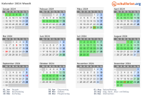 Kalender 2024 mit Ferien und Feiertagen Waadt