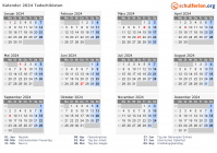 Kalender 2024 mit Ferien und Feiertagen Tadschikistan