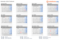 Kalender 2024 mit Ferien und Feiertagen Thailand