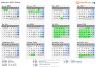 Kalender 2024 mit Ferien und Feiertagen Blanz
