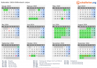 Kalender 2024 mit Ferien und Feiertagen Böhmisch Leipa