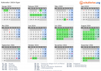 Kalender 2024 mit Ferien und Feiertagen Eger
