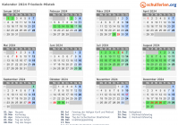 Kalender 2024 mit Ferien und Feiertagen Friedeck-Mistek