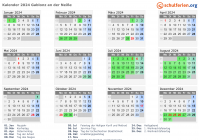 Kalender 2024 mit Ferien und Feiertagen Gablonz an der Neiße