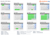 Kalender 2024 mit Ferien und Feiertagen Iglau