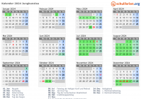 Kalender 2024 mit Ferien und Feiertagen Jungbunzlau