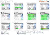 Kalender 2024 mit Ferien und Feiertagen Leitmeritz
