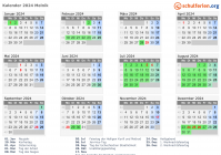 Kalender 2024 mit Ferien und Feiertagen Melnik