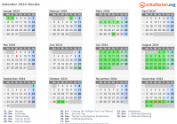 Kalender 2024 mit Ferien und Feiertagen Olmütz