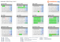 Kalender 2024 mit Ferien und Feiertagen Prag 1 bis 5