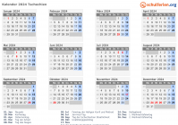 Kalender 2024 mit Ferien und Feiertagen Tschechien
