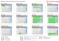 Kalender 2024 mit Ferien und Feiertagen Reichenau an der Knieschna
