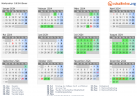 Kalender 2024 mit Ferien und Feiertagen Saar