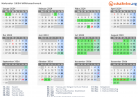 Kalender 2024 mit Ferien und Feiertagen Wildenschwert