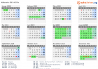 Kalender 2024 mit Ferien und Feiertagen Zlin