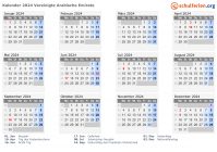 Kalender 2024 mit Ferien und Feiertagen Vereinigte Arabische Emirate