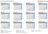 Kalender 2025 mit Ferien und Feiertagen Aserbaidschan