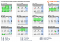 Kalender 2025 mit Ferien und Feiertagen Australisches Hauptstadtterritorium