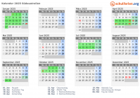 Kalender 2025 mit Ferien und Feiertagen Südaustralien