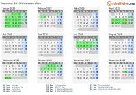 Kalender 2025 mit Ferien und Feiertagen Westaustralien