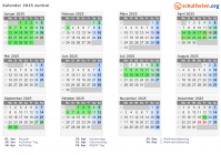 Kalender 2025 mit Ferien und Feiertagen zentral