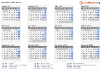 Kalender 2025 mit Ferien und Feiertagen Benin
