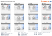 Kalender 2025 mit Ferien und Feiertagen Burkina Faso